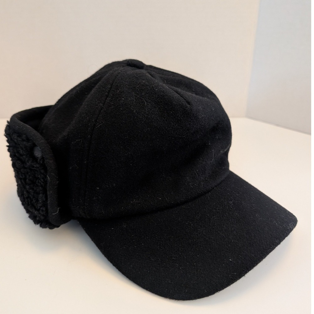 UGG Black Wool Blend Trapper Baseball Cap Hat with Faux Shearling Ear Flaps L/XL